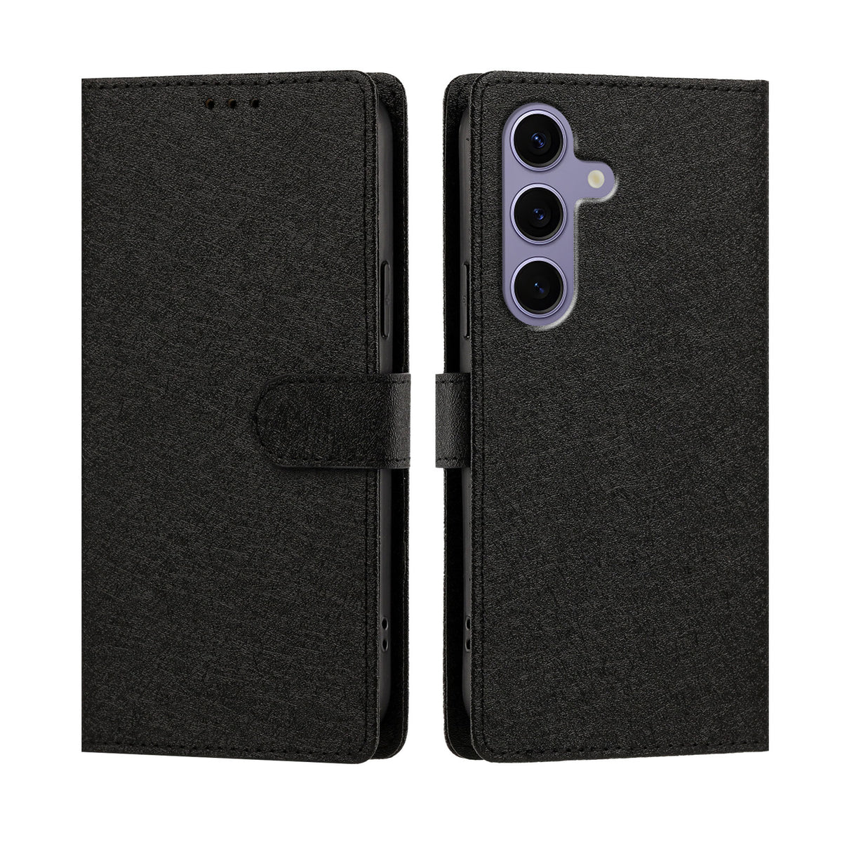 For Samsung Galaxy S24+ / Galaxy S25+ Case Silk Texture PU Leather Wallet Flip Stand Phone Cover with Wrist Strap