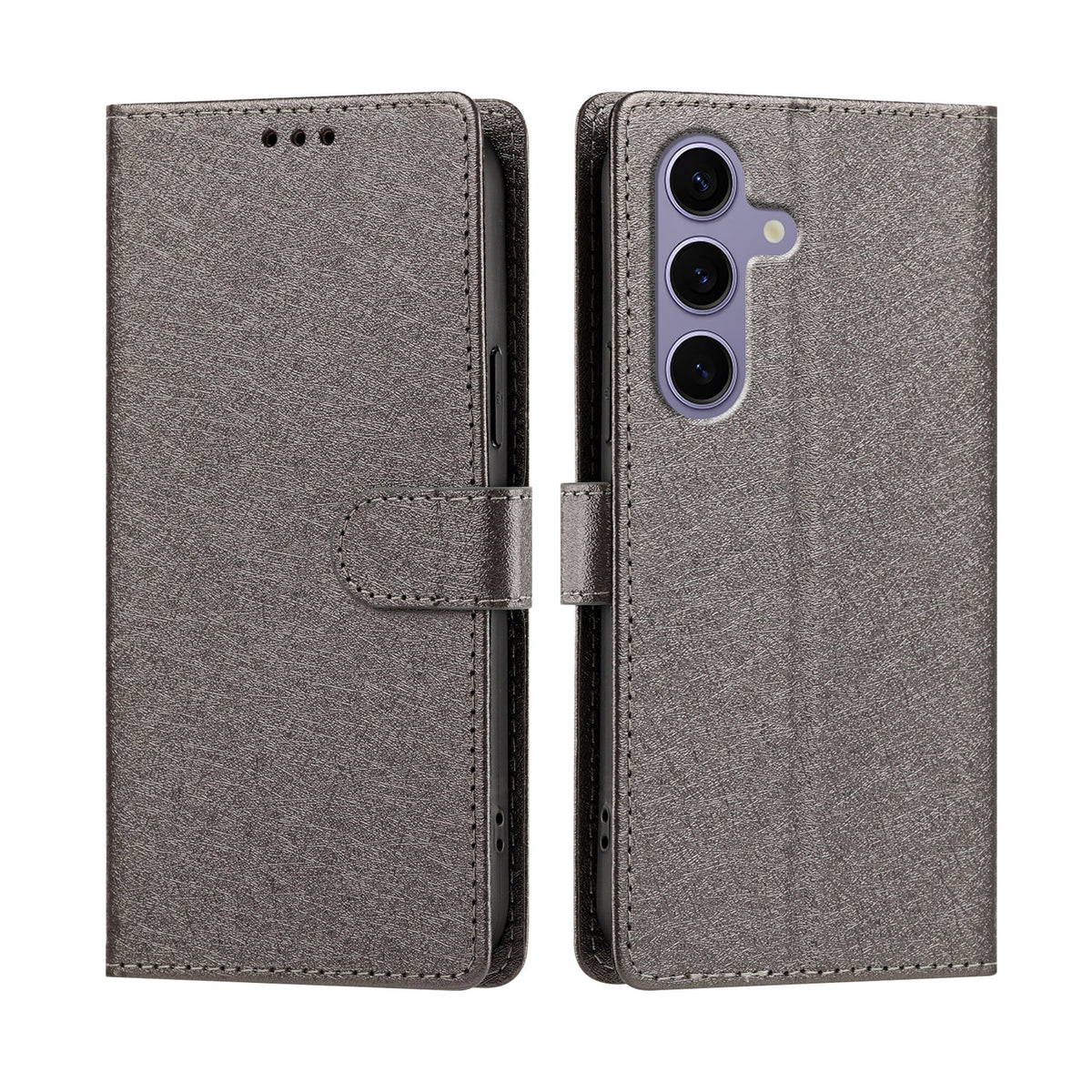 For Samsung Galaxy S24+ / Galaxy S25+ Case Silk Texture PU Leather Wallet Flip Stand Phone Cover with Wrist Strap