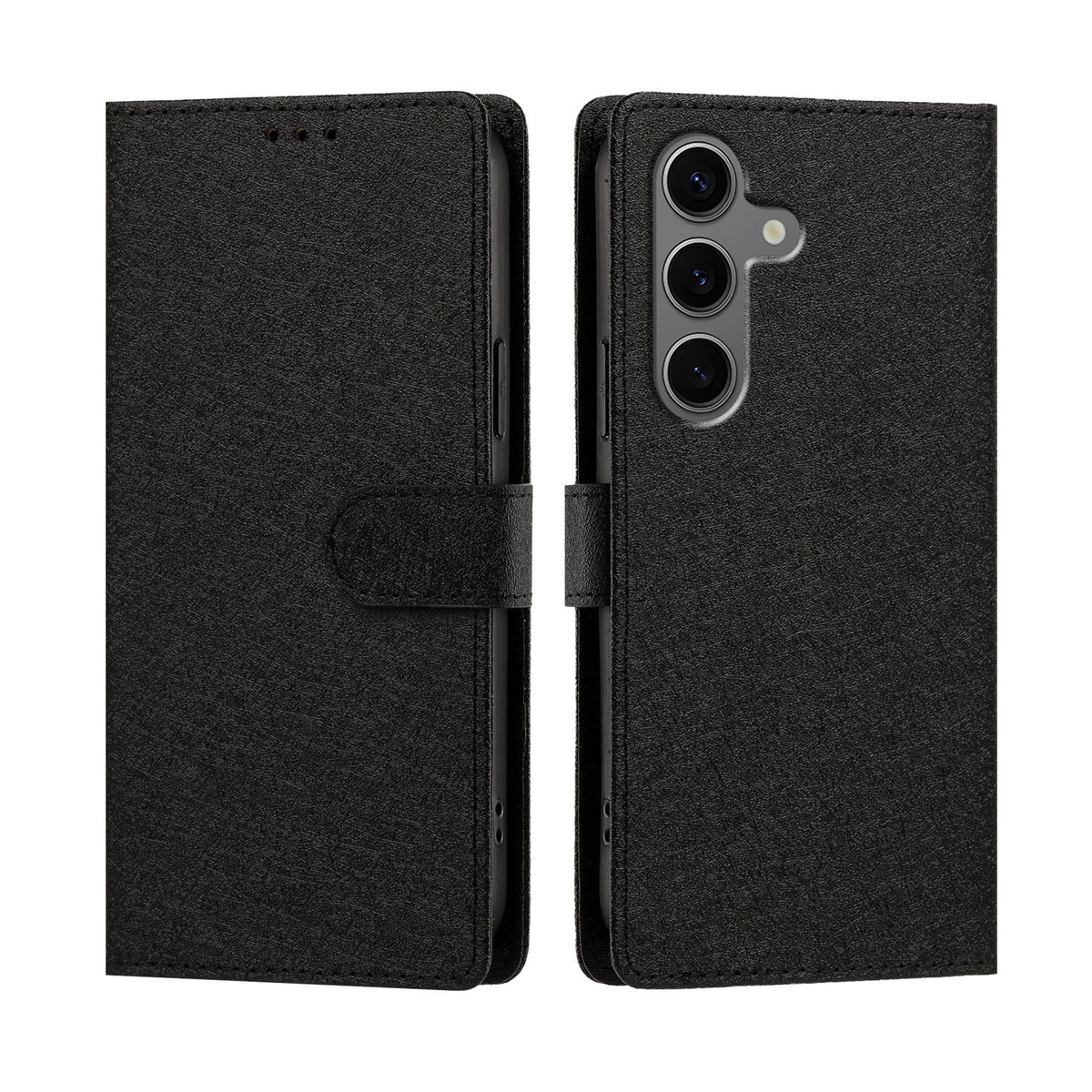 For Samsung Galaxy S26+ Case Silk Texture PU Leather Wallet Flip Stand Phone Cover with Wrist Strap