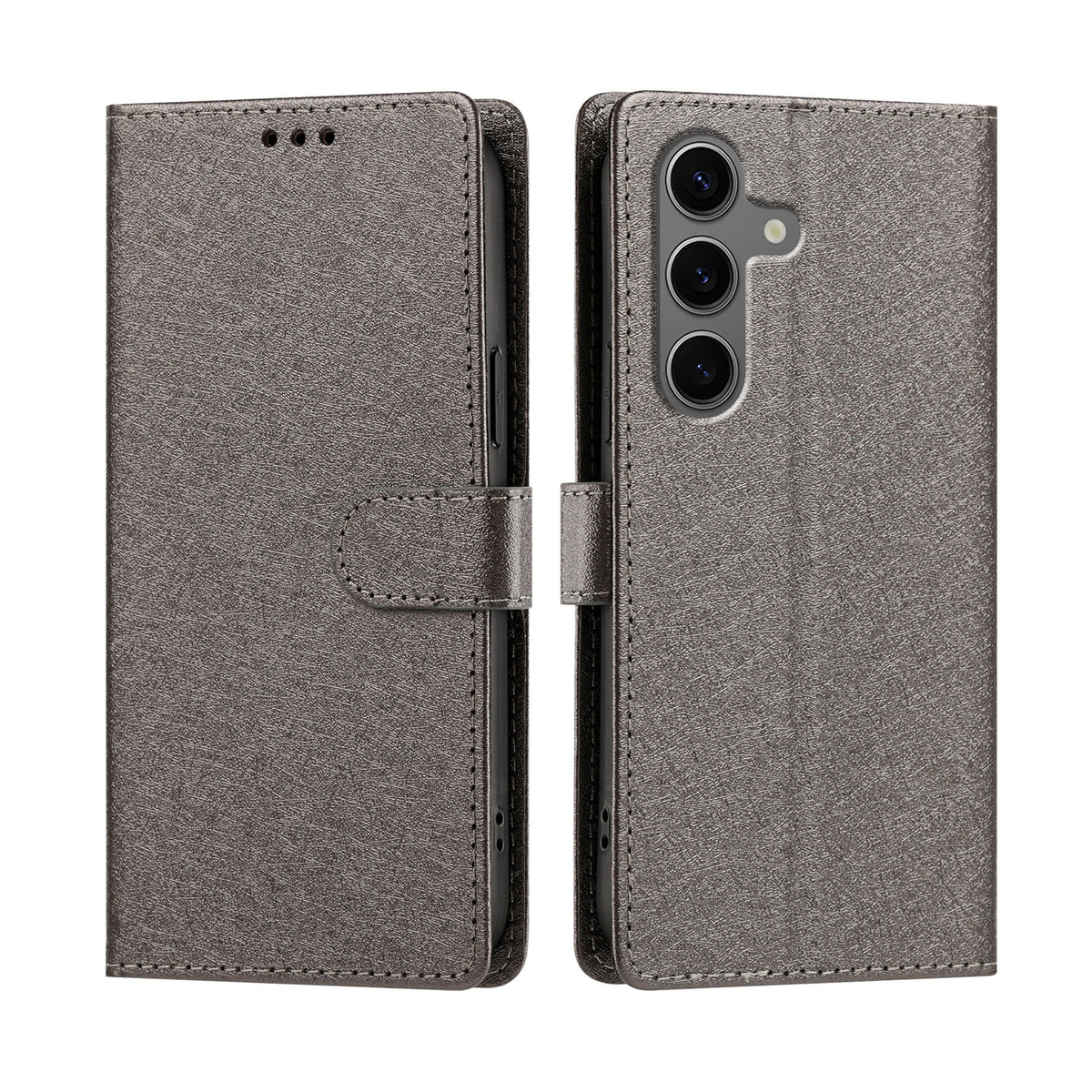 For Samsung Galaxy S26+ Case Silk Texture PU Leather Wallet Flip Stand Phone Cover with Wrist Strap