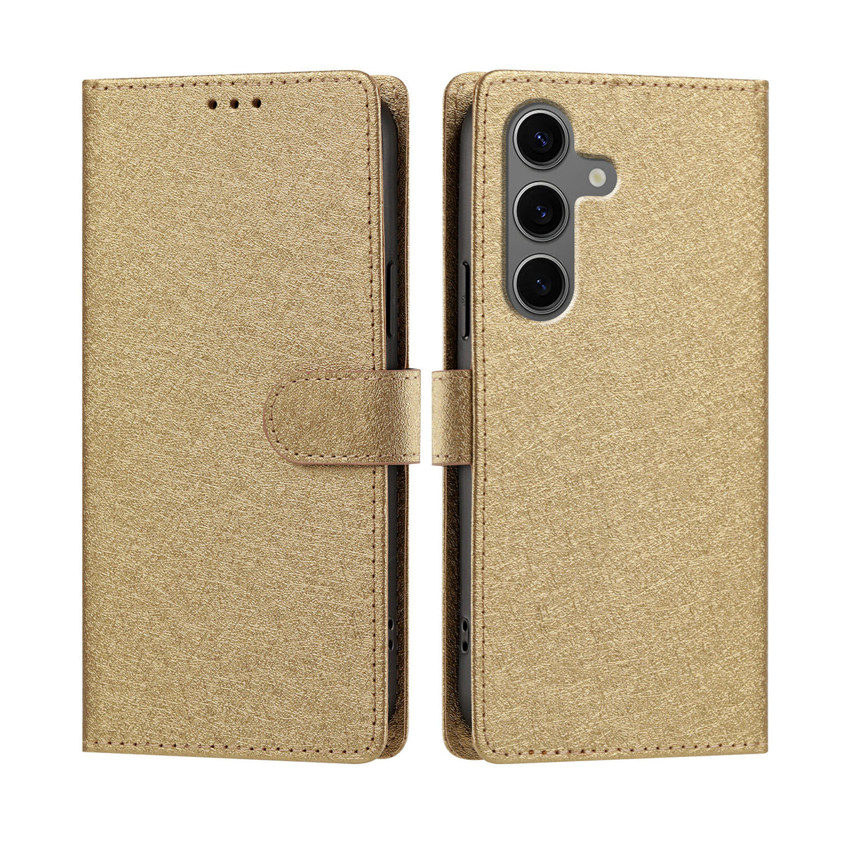 Samsung Galaxy S26+ Skal Silkestextur PU-läder Plånboksfodral med stativ och handledsrem