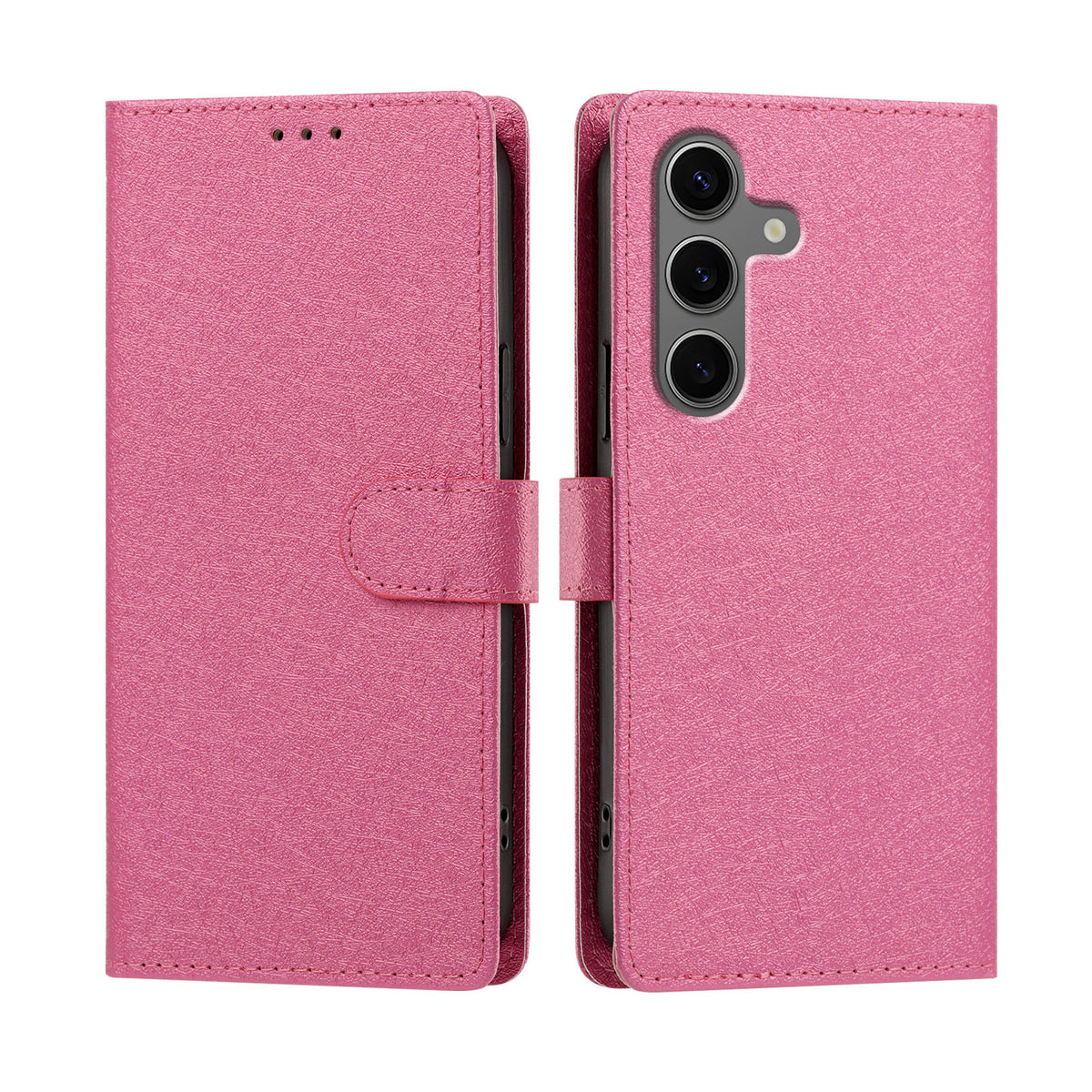 For Samsung Galaxy S26+ Case Silk Texture PU Leather Wallet Flip Stand Phone Cover with Wrist Strap