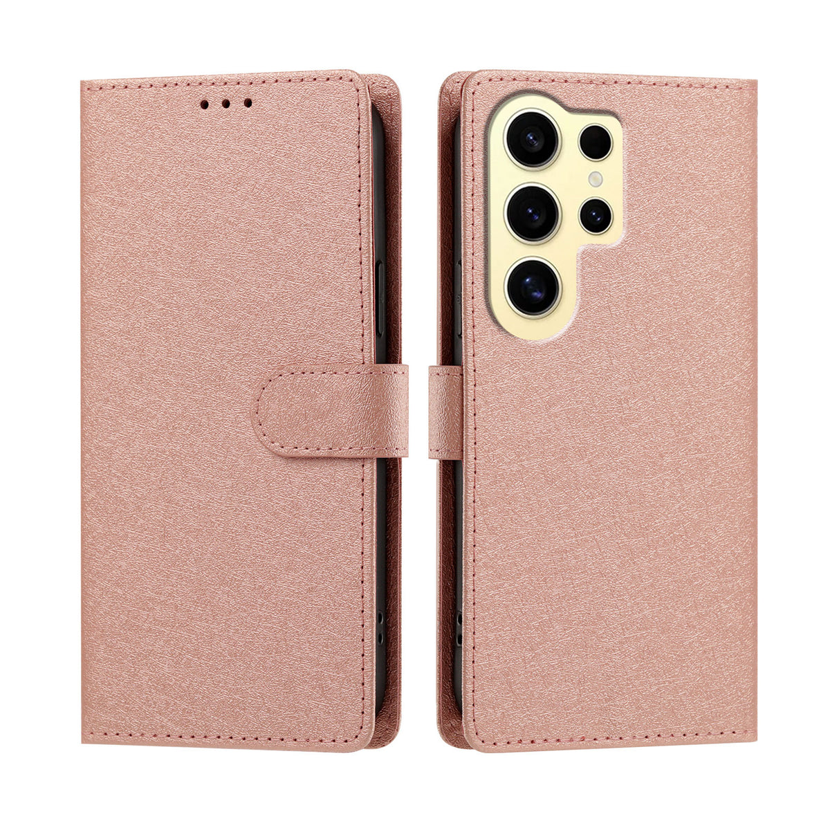 Samsung Galaxy S24 Ultra Skal Silkestextur PU-läder Plånboksfodral med stativ och handledsrem