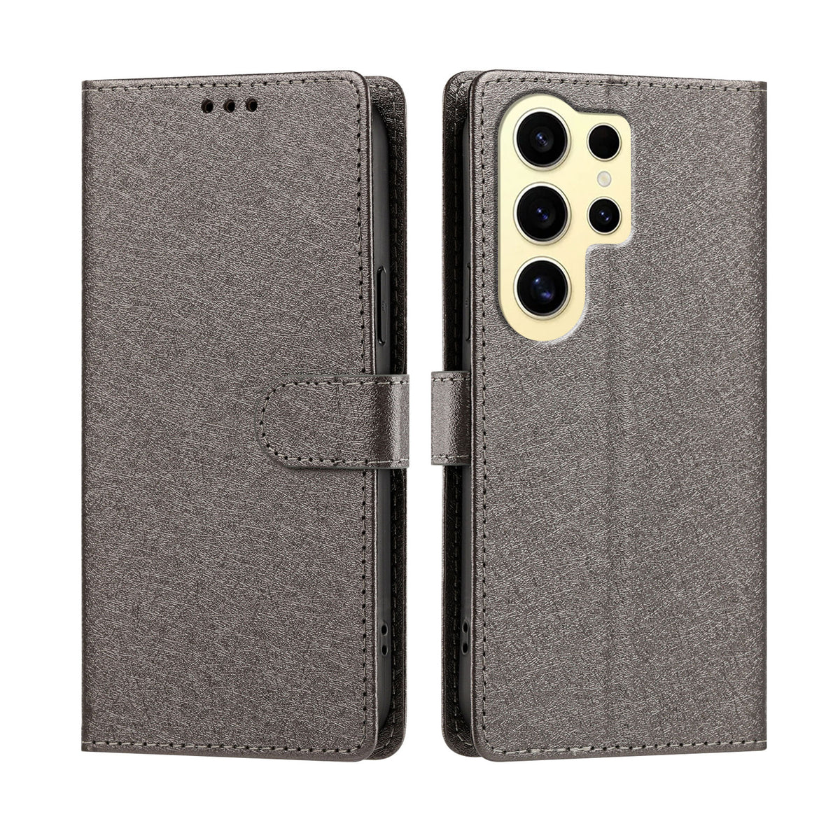 Samsung Galaxy S24 Ultra Skal Silkestextur PU-läder Plånboksfodral med stativ och handledsrem