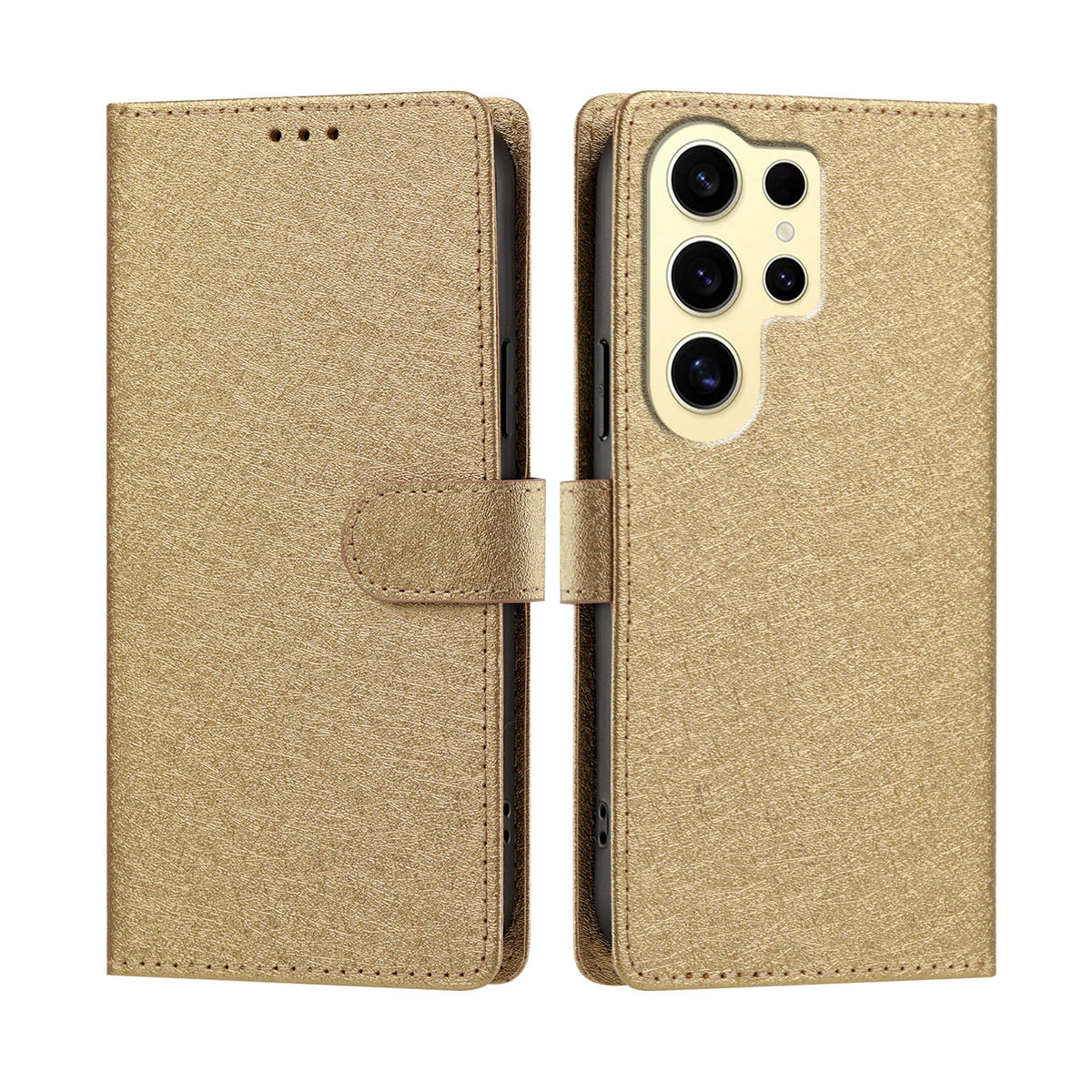 Samsung Galaxy S24 Ultra Skal Silkestextur PU-läder Plånboksfodral med stativ och handledsrem