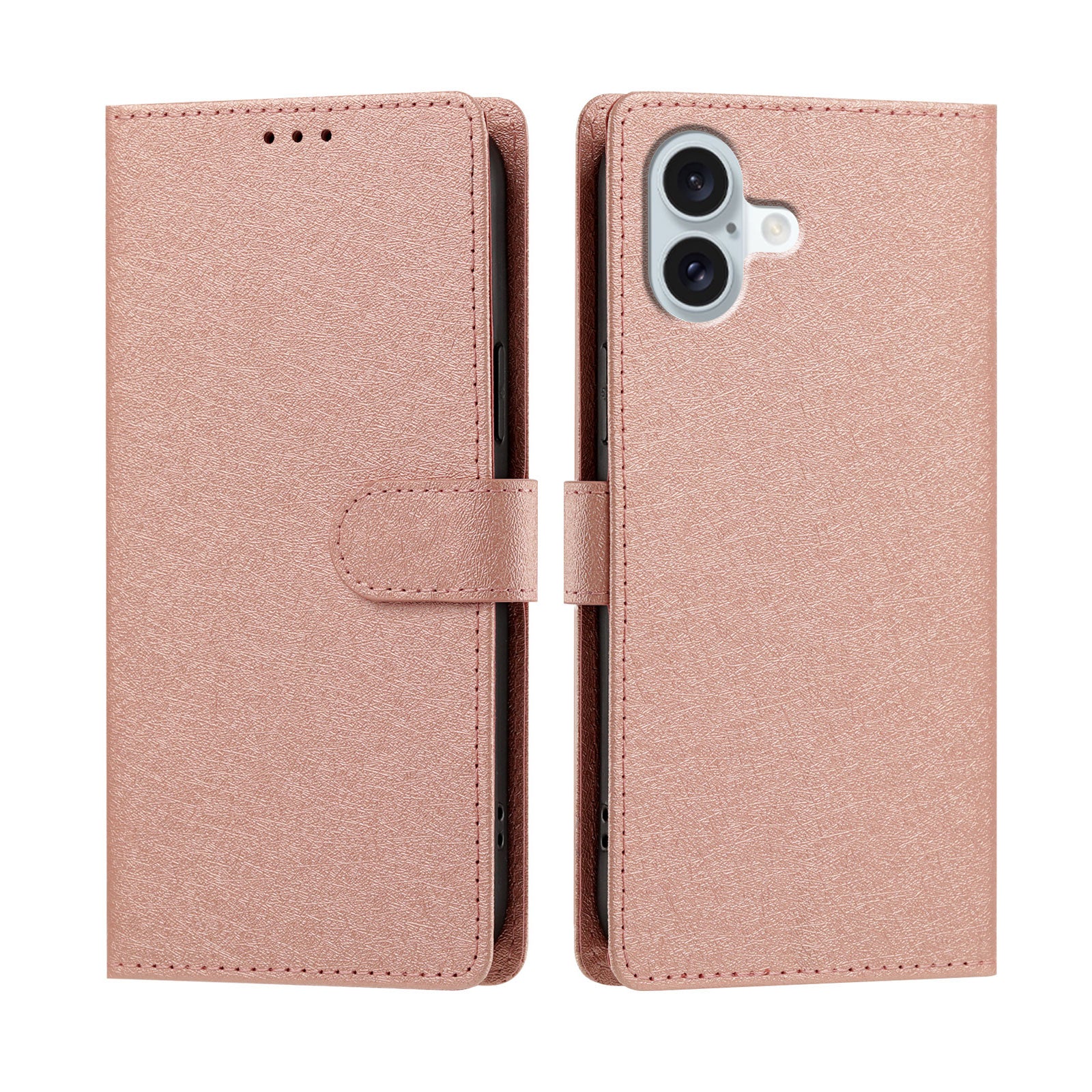 Til iPhone 16 Plus Cover Silke Tekstur PU Læder Pung Flip Stand Telefoncover med Håndrem