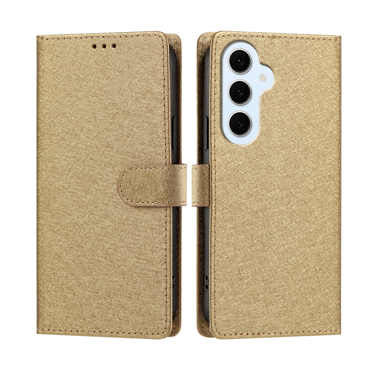 Samsung Galaxy S25 FE / Galaxy S26 FE Skal Silkestextur PU-läder Plånboksfodral med stativ och handledsrem