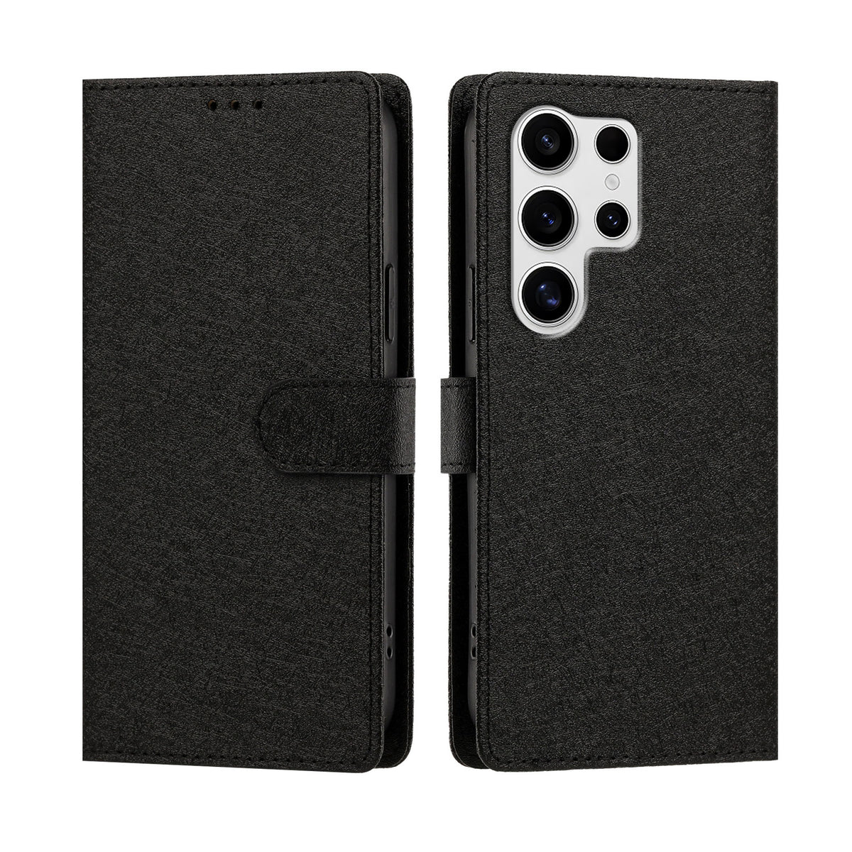 For Samsung Galaxy S25 Ultra Case Silk Texture PU Leather Wallet Flip Stand Phone Cover with Wrist Strap