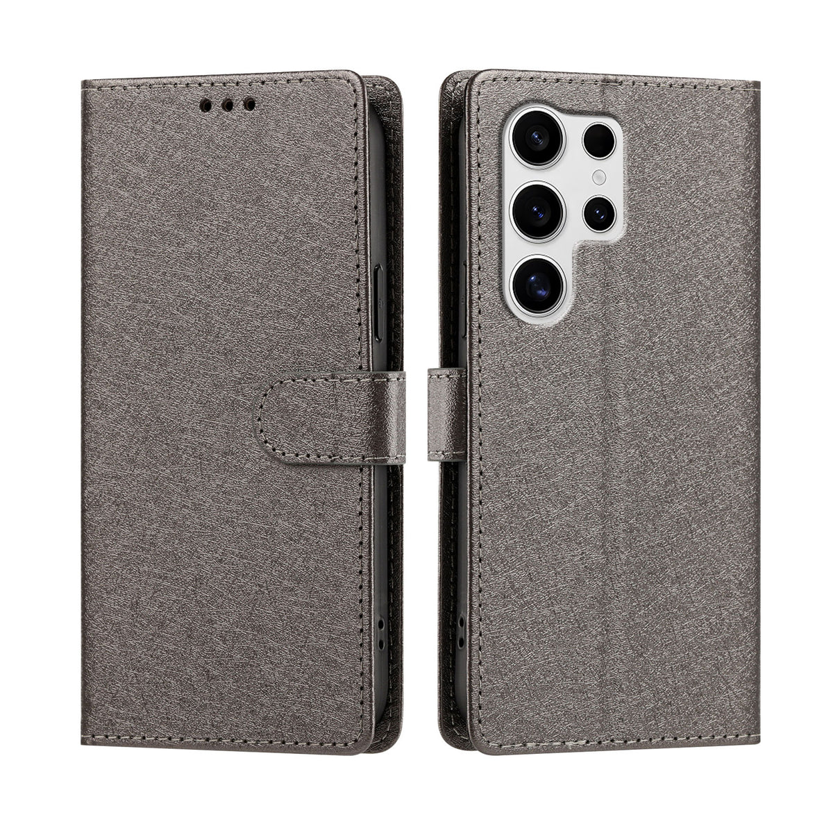 For Samsung Galaxy S25 Ultra Case Silk Texture PU Leather Wallet Flip Stand Phone Cover with Wrist Strap