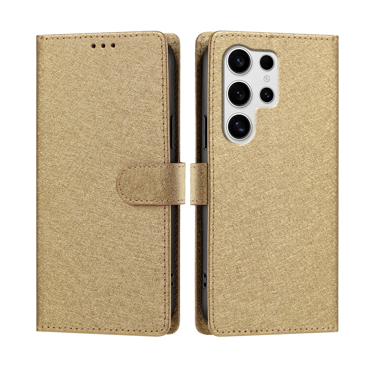For Samsung Galaxy S25 Ultra Case Silk Texture PU Leather Wallet Flip Stand Phone Cover with Wrist Strap