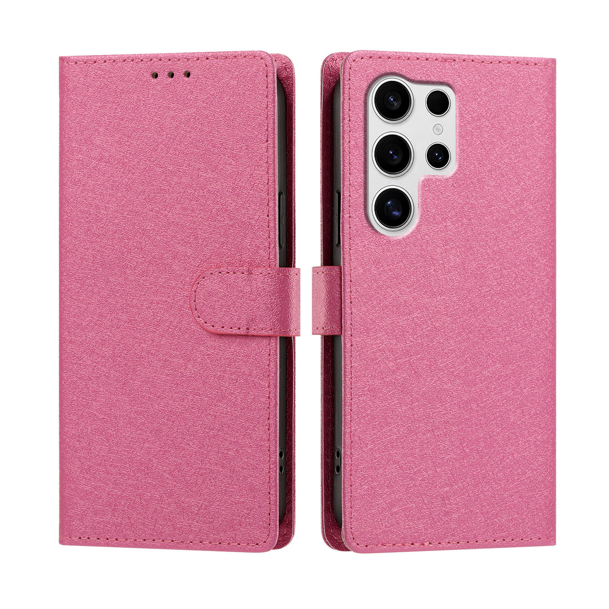 For Samsung Galaxy S25 Ultra Case Silk Texture PU Leather Wallet Flip Stand Phone Cover with Wrist Strap