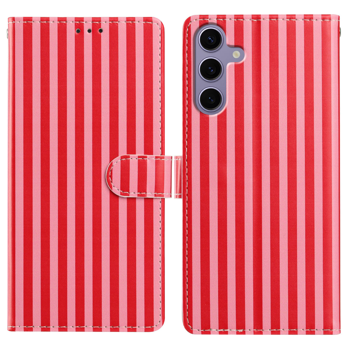 For Samsung Galaxy S26 FE Wallet Case Vintage Stripes Leather Stand Flip Phone Cover with Wrist Strap