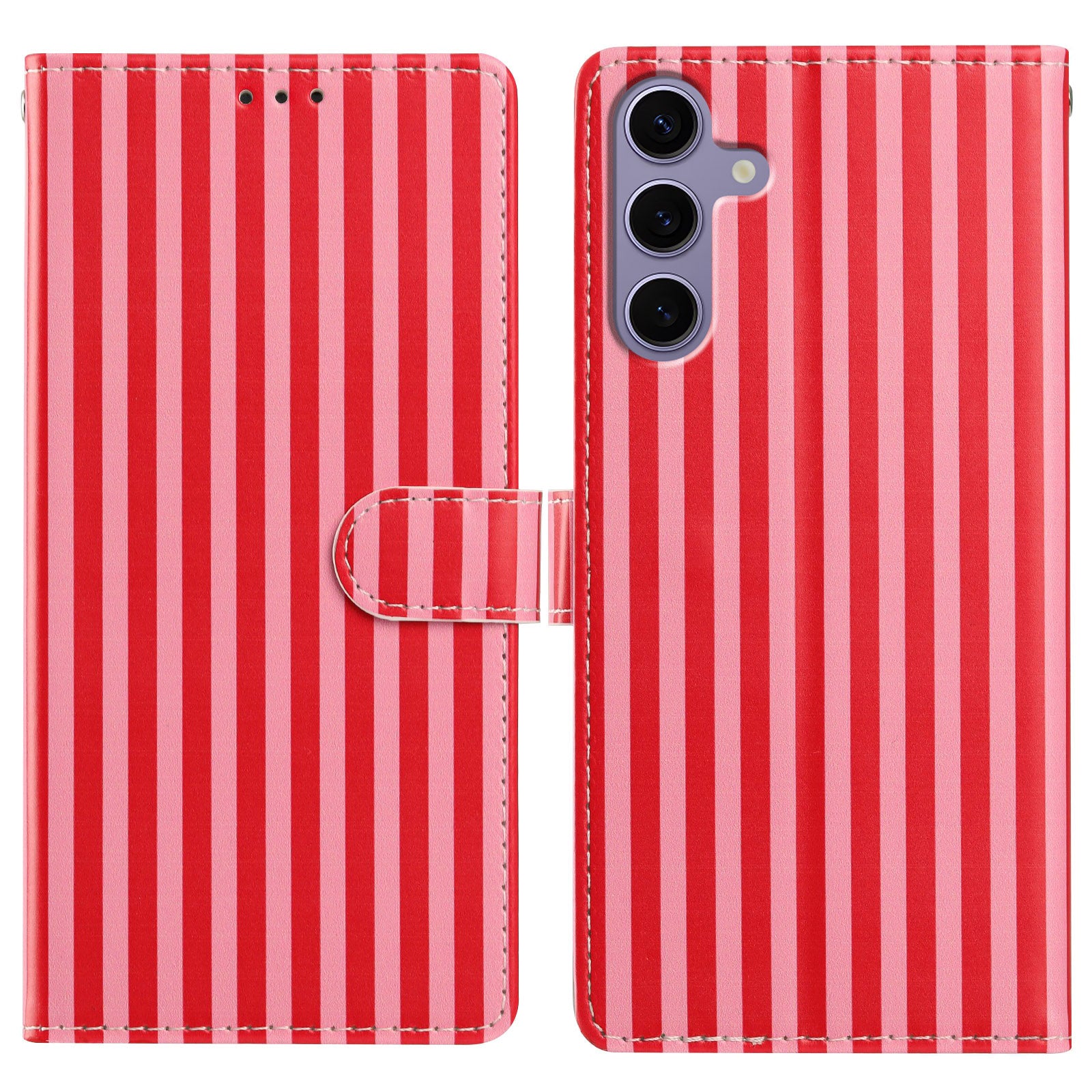 For Samsung Galaxy S26 FE Wallet Case Vintage Stripes Leather Stand Flip Phone Cover with Wrist Strap