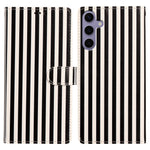 For Samsung Galaxy S26 FE Wallet Case Vintage Stripes Leather Stand Flip Phone Cover with Wrist Strap