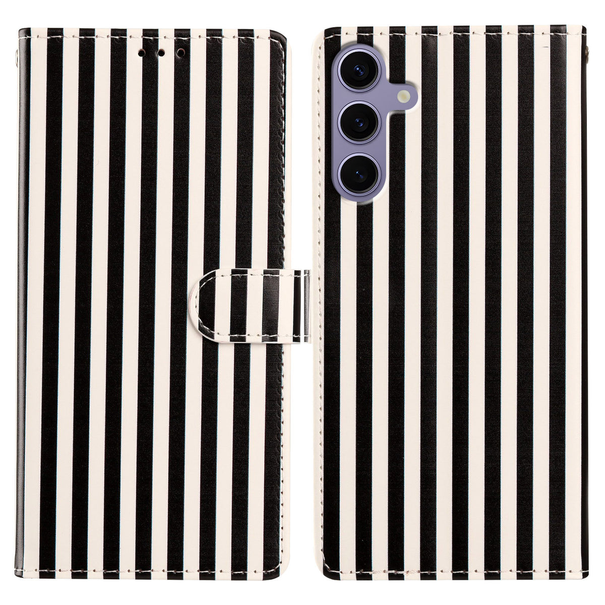 For Samsung Galaxy S26 FE Wallet Case Vintage Stripes Leather Stand Flip Phone Cover with Wrist Strap