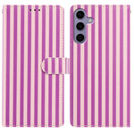 For Samsung Galaxy S26 FE Wallet Case Vintage Stripes Leather Stand Flip Phone Cover with Wrist Strap