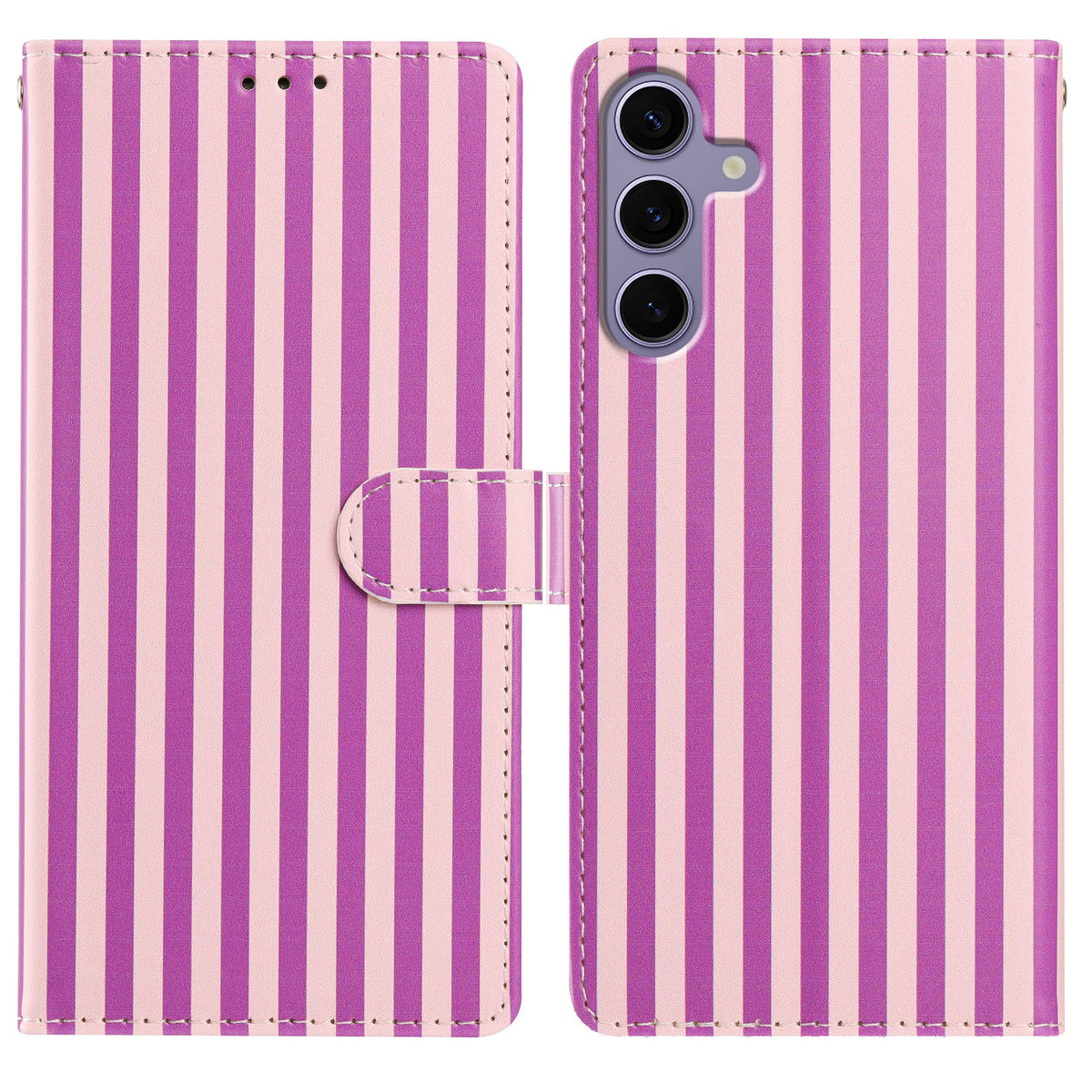 For Samsung Galaxy S26 FE Wallet Case Vintage Stripes Leather Stand Flip Phone Cover with Wrist Strap