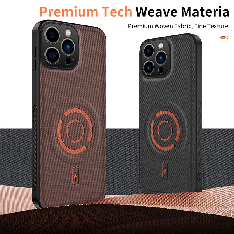 WANLONFENG for iPhone 15 Pro KJB Series Magnetic Case Tech Fabric Texture PC+TPU Shockproof Phone Cover