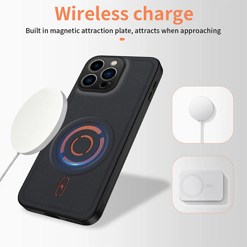 WANLONFENG for iPhone 15 Pro KJB Series Magnetic Case Tech Fabric Texture PC+TPU Shockproof Phone Cover