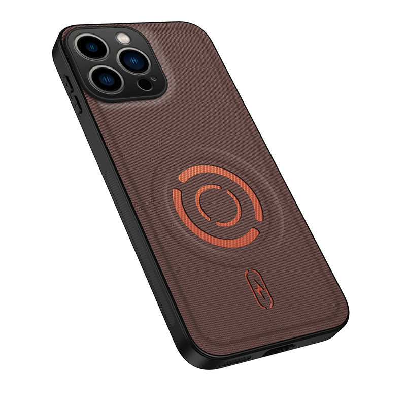 WANLONFENG for iPhone 15 Pro KJB Series Magnetic Case Tech Fabric Texture PC+TPU Shockproof Phone Cover