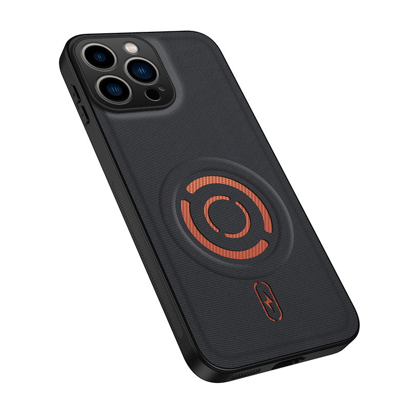WANLONFENG for iPhone 15 Pro Max KJB Series Magnetic Case Tech Fabric Texture PC+TPU Shockproof Phone Cover