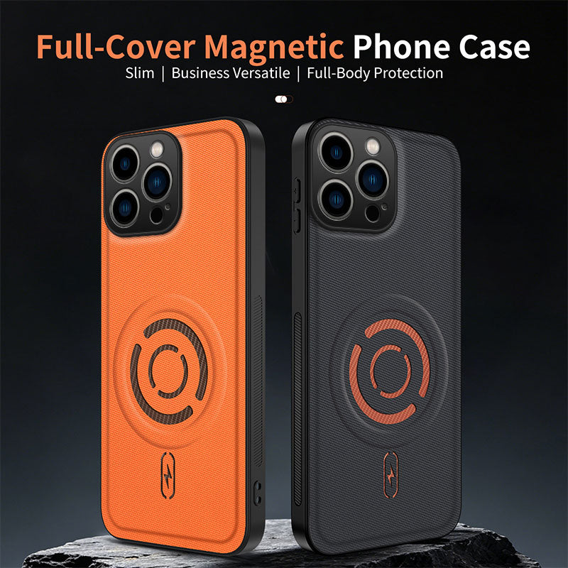 WANLONFENG for iPhone 15 Pro Max KJB Series Magnetic Case Tech Fabric Texture PC+TPU Shockproof Phone Cover