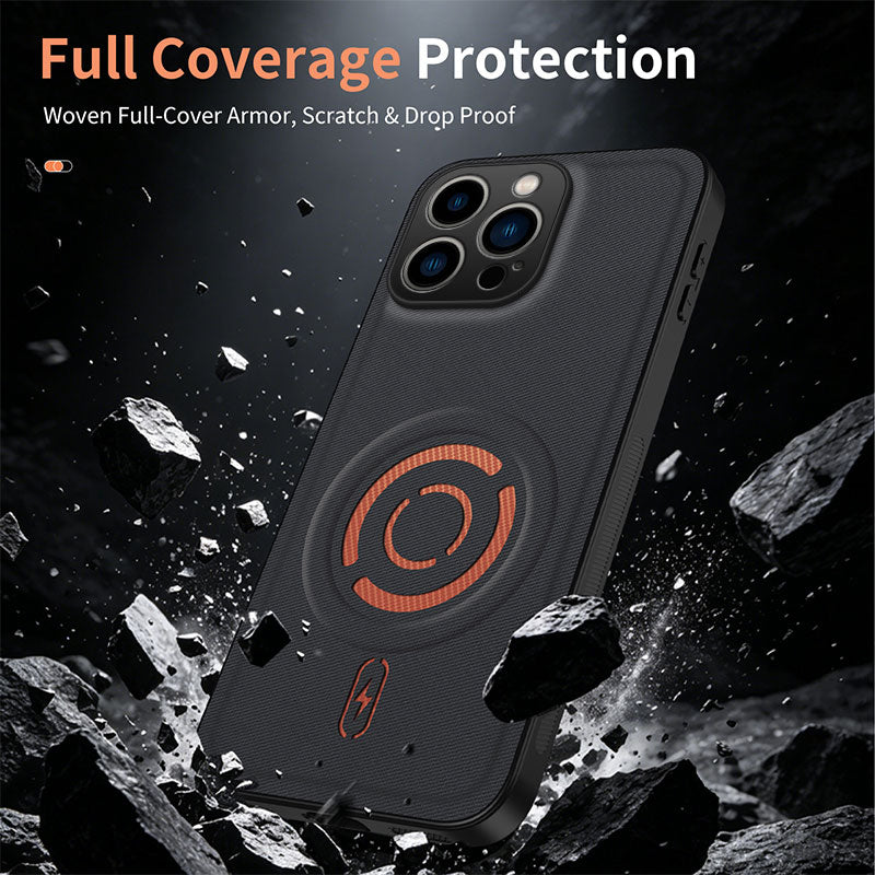 WANLONFENG for iPhone 16 Pro KJB Series Magnetic Case Tech Fabric Texture PC+TPU Shockproof Phone Cover