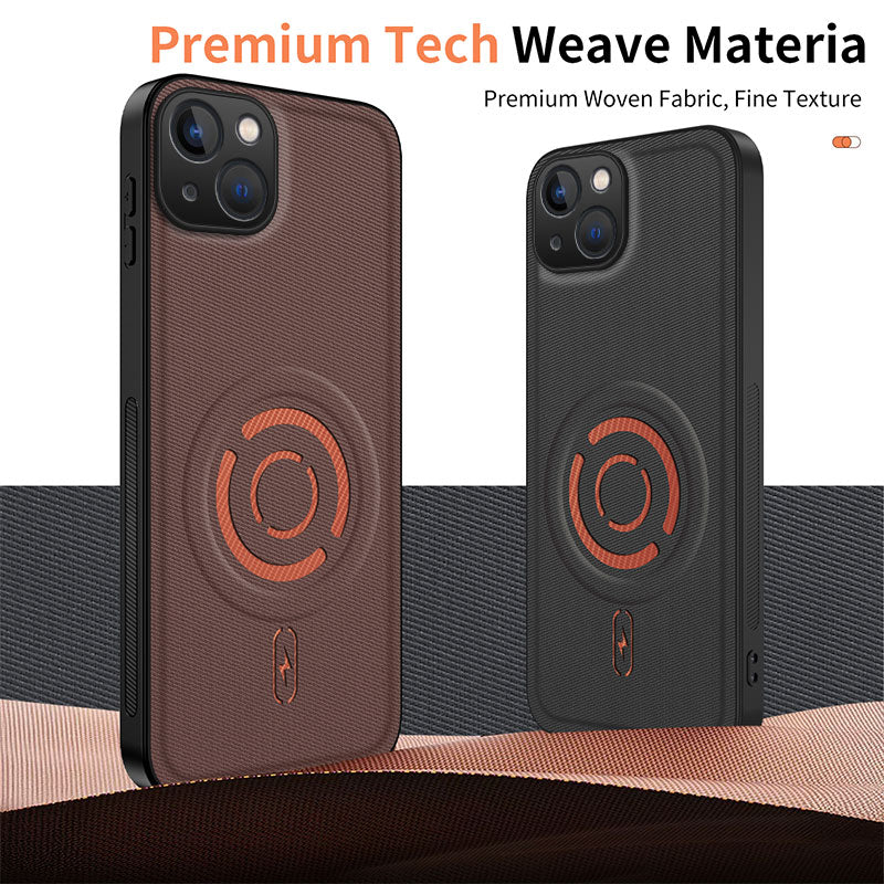 WANLONFENG for iPhone 15 KJB Series Magnetic Case Tech Fabric Texture PC+TPU Shockproof Phone Cover