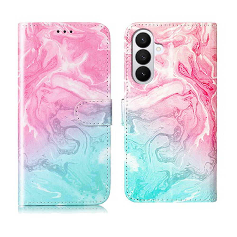 Samsung Galaxy S26 FE Stativskal Marmormålat Folio Flip Läder Plånboksfodral