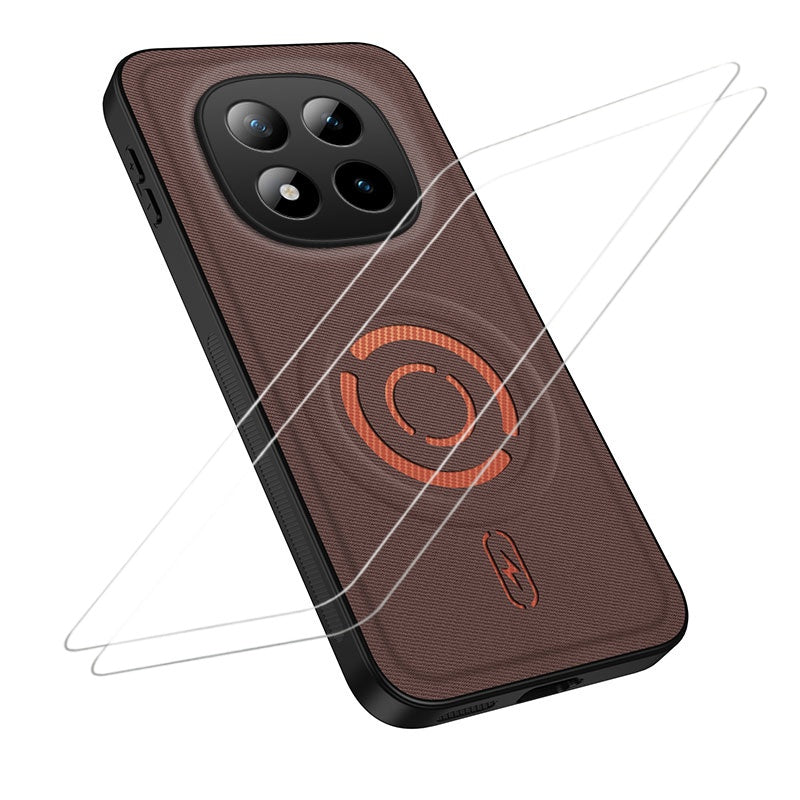 WANLONFENG for Xiaomi Poco M8 5G / Xiaomi Redmi Note 15 5G (Global) KJB1 Series Magnetic Case with 2Pcs Tempered Glass Screen Protector Tech Fabric Texture PC+TPU Phone Cover