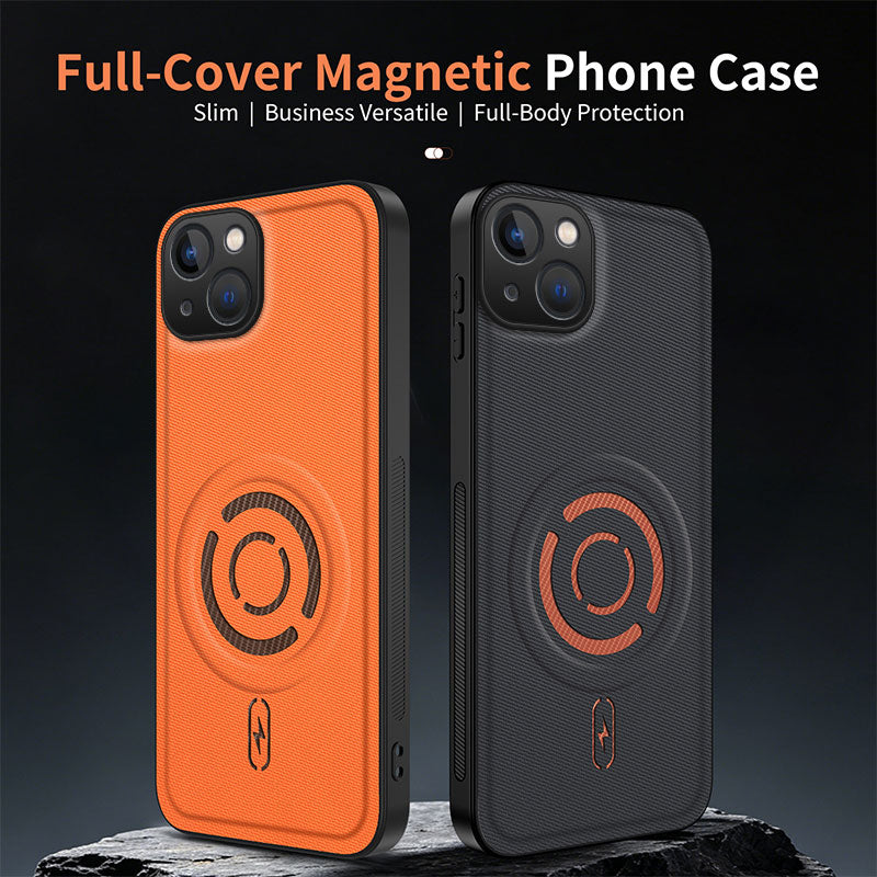 WANLONFENG til iPhone 15 KJB1 Series magnetisk cover med 2 stk. skærmbeskytter i hærdet glas, tekstur af teknisk stof PC+TPU telefoncover