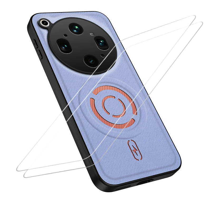 WANLONFENG til Oppo Find X9 Ultra 5G KJB1 Serie Magnetisk Cover med 2 Stk. Hærdet Glas Skærmbeskytter Tekstil Tekstur PC+TPU Telefoncover