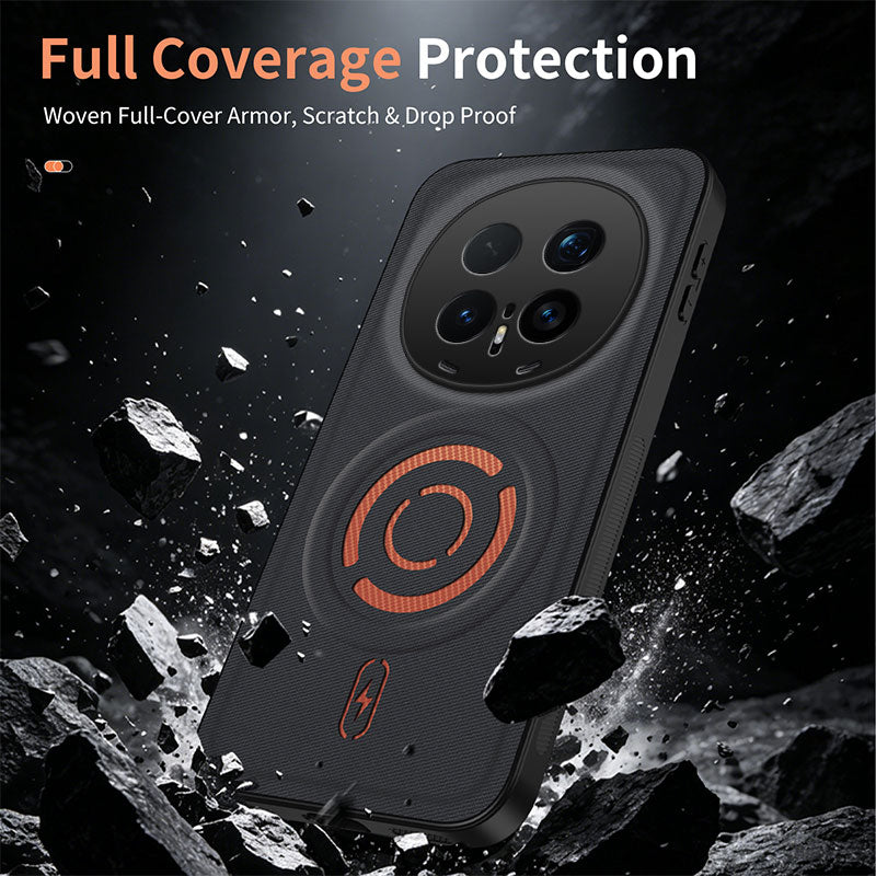 WANLONFENG for Honor Magic8 Pro 5G KJB1 Series Magnetic Case with 2Pcs Tempered Glass Screen Protector Tech Fabric Texture PC+TPU Phone Cover
