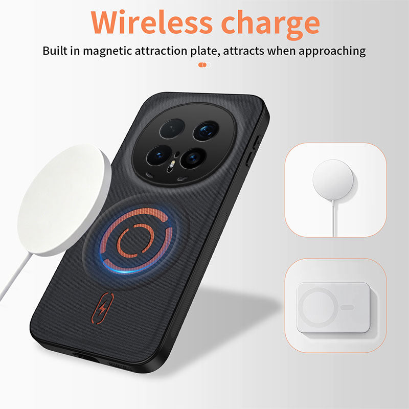 WANLONFENG for Honor Magic8 Pro 5G KJB1 Series Magnetic Case with 2Pcs Tempered Glass Screen Protector Tech Fabric Texture PC+TPU Phone Cover