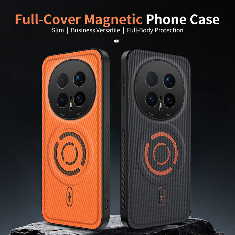 WANLONFENG for Honor Magic8 Pro 5G KJB1 Series Magnetic Case with 2Pcs Tempered Glass Screen Protector Tech Fabric Texture PC+TPU Phone Cover