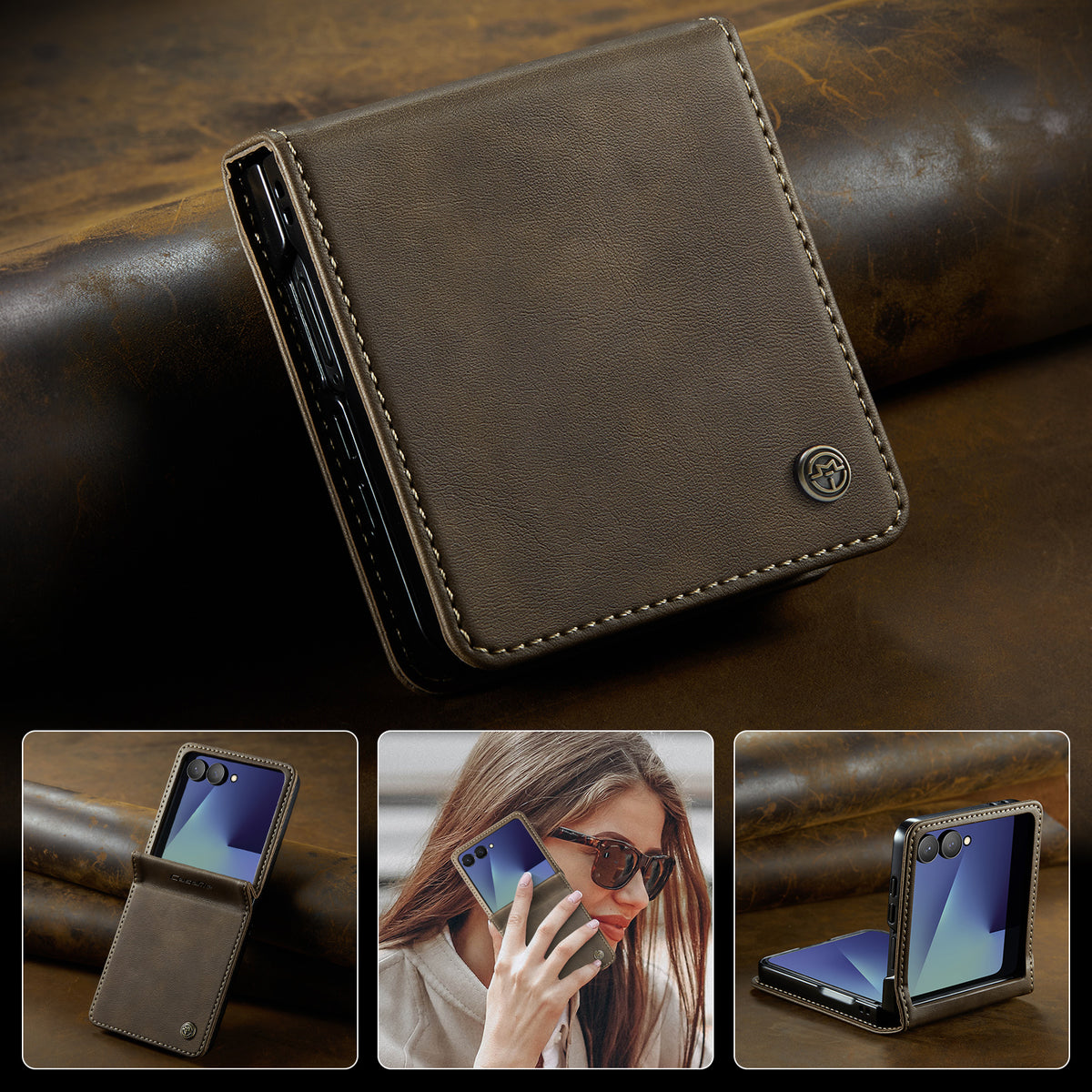 CASEME for Samsung Galaxy Z Flip8 Case 033 Series RFID Blocking Wallet Stand Calf Texture Leather Phone Cover