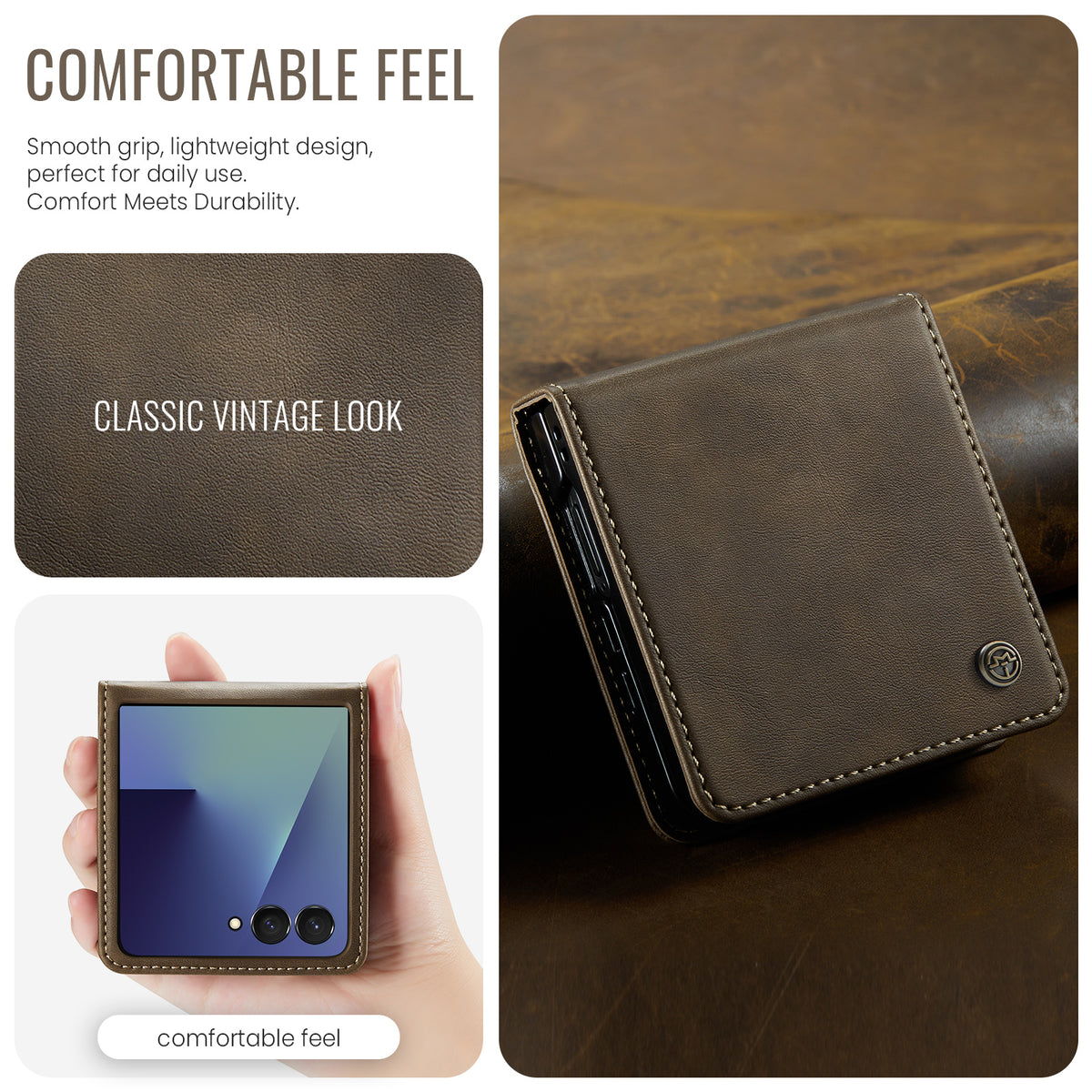 CASEME for Samsung Galaxy Z Flip8 Case 033 Series RFID Blocking Wallet Stand Calf Texture Leather Phone Cover
