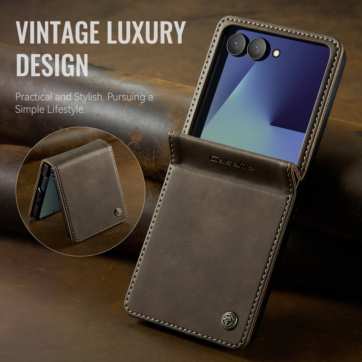 CASEME for Samsung Galaxy Z Flip8 Case 033 Series RFID Blocking Wallet Stand Calf Texture Leather Phone Cover