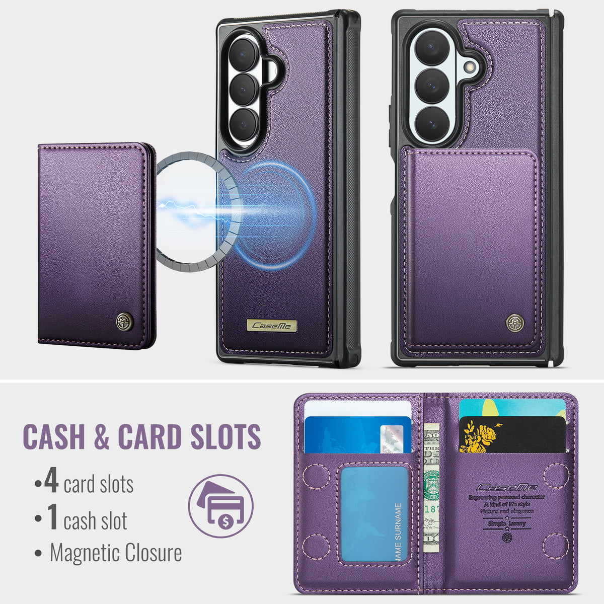 CASEME for Samsung Galaxy Z Fold8 Ultra Magnetic Case ME80 Series Leather PC TPU Phone Cover with Detachable Wallet