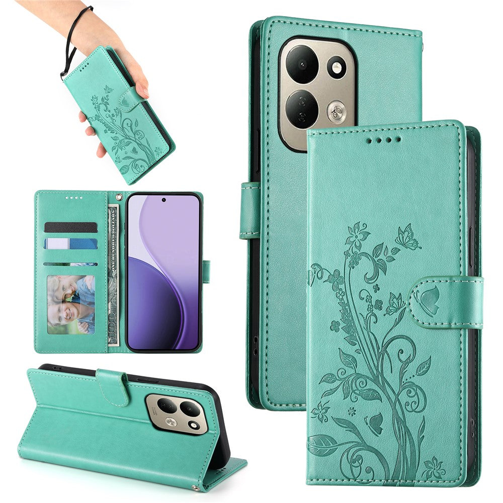 For Xiaomi Redmi 17 4G  /  Redmi 17 5G Wallet Case Butterfly Floral Imprint PU Leather Phone Cover with Wrist Strap