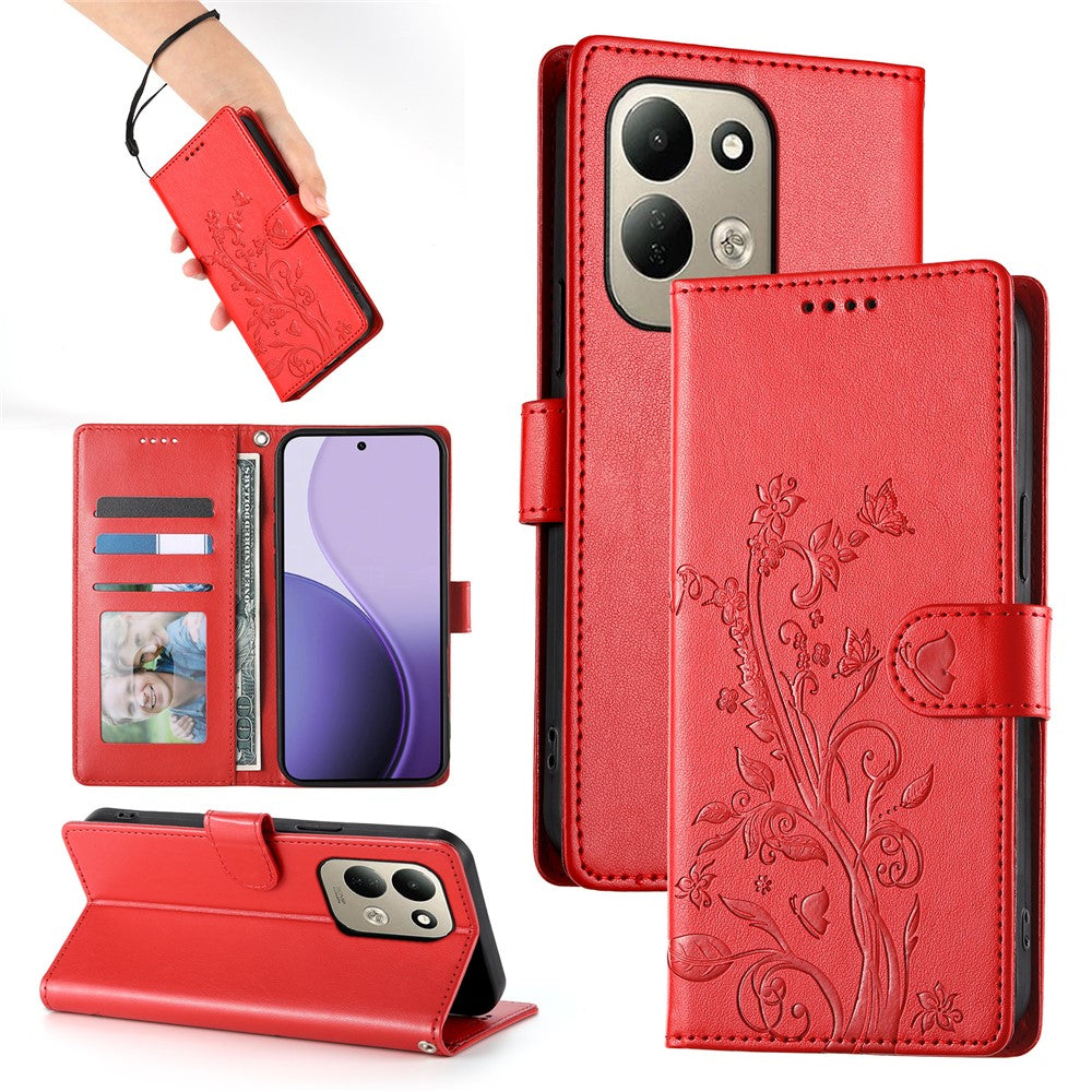 For Xiaomi Redmi 17 4G  /  Redmi 17 5G Wallet Case Butterfly Floral Imprint PU Leather Phone Cover with Wrist Strap