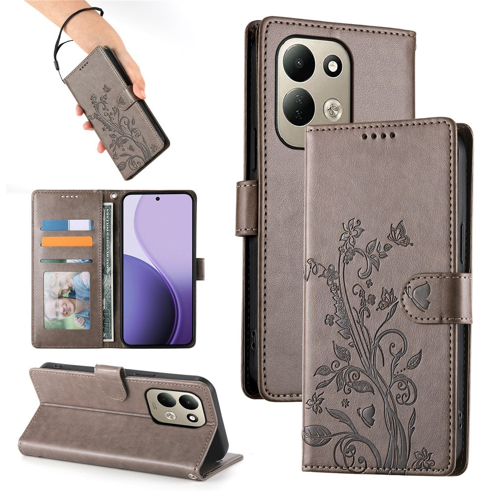 For Xiaomi Redmi 17 4G  /  Redmi 17 5G Wallet Case Butterfly Floral Imprint PU Leather Phone Cover with Wrist Strap