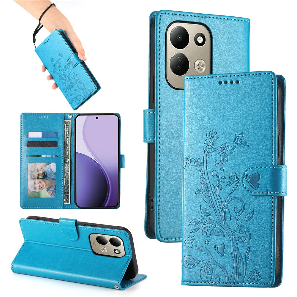 For Xiaomi Redmi 17 4G  /  Redmi 17 5G Wallet Case Butterfly Floral Imprint PU Leather Phone Cover with Wrist Strap