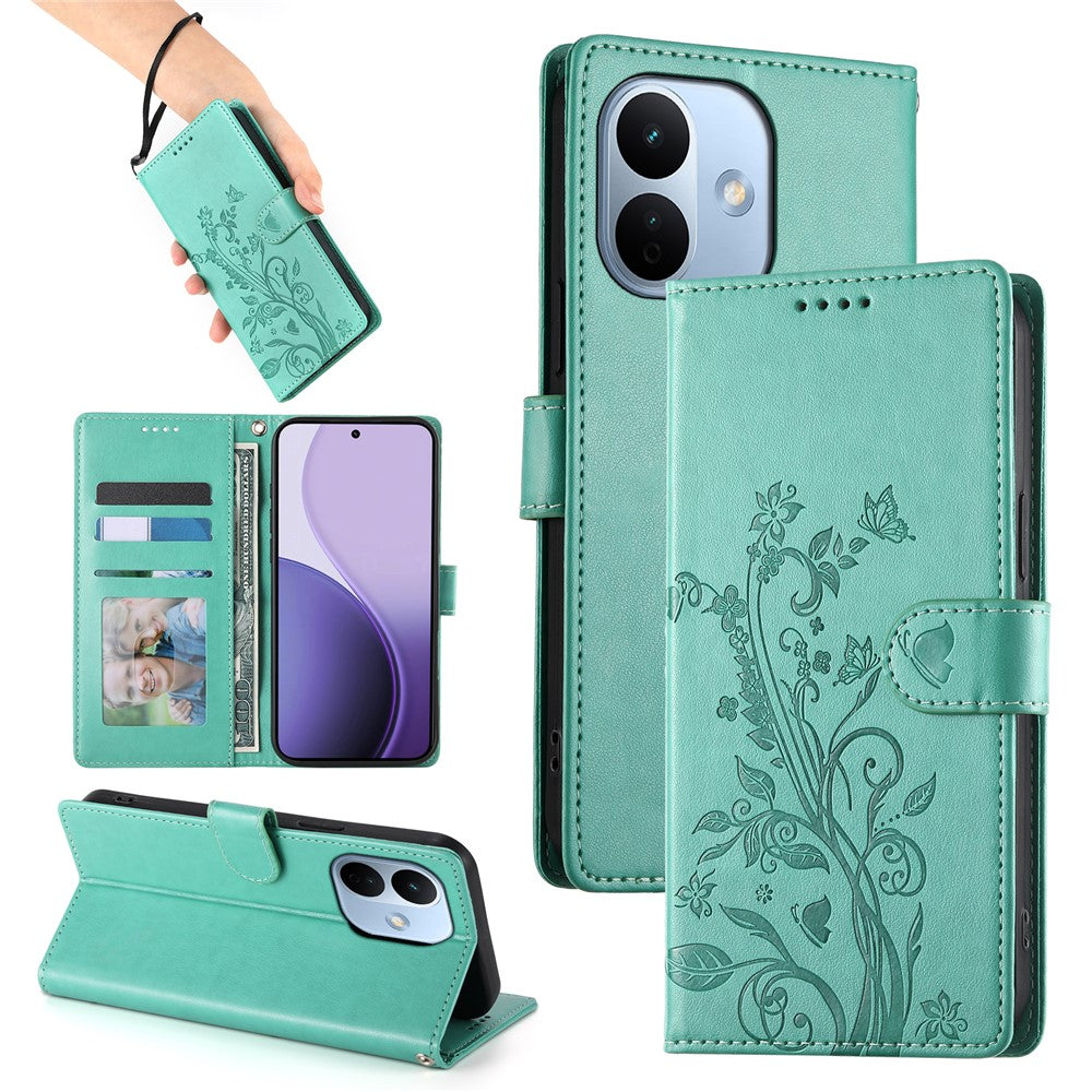 For Xiaomi Redmi Note 17 Pro 5G Wallet Case Butterfly Floral Imprint PU Leather Phone Cover with Wrist Strap