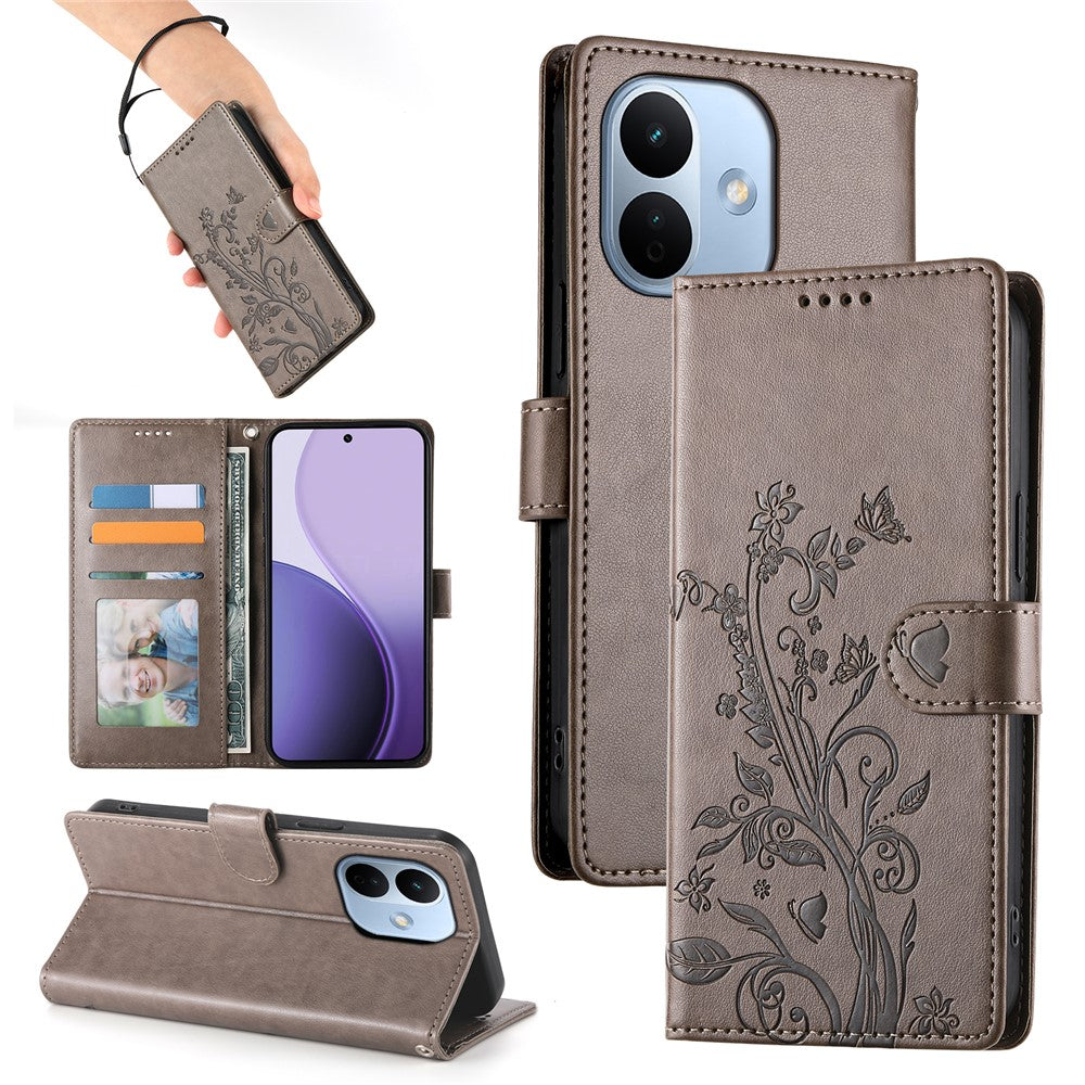 For Xiaomi Redmi Note 17 Pro 5G Wallet Case Butterfly Floral Imprint PU Leather Phone Cover with Wrist Strap