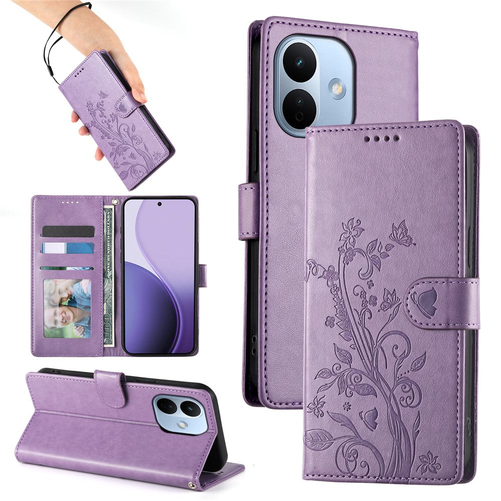 For Xiaomi Redmi Note 17 Pro 5G Wallet Case Butterfly Floral Imprint PU Leather Phone Cover with Wrist Strap