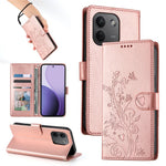 Xiaomi Redmi Note 17 Pro Max 5G plånboksfodral i PU-läder med fjärilsblommor och handledsrem