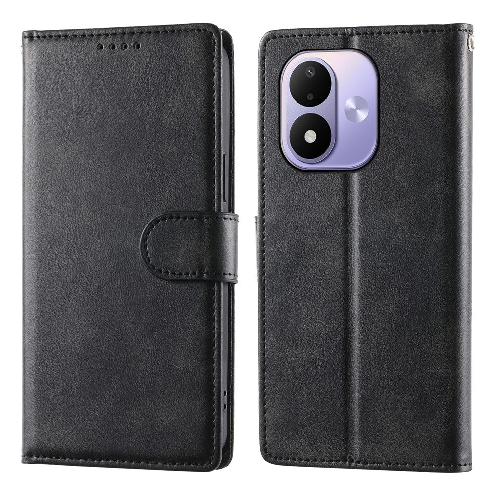 For Xiaomi Redmi Note 17 4G (Global) / Note 17 5G (Global) / Note 17 (India / China) 5G Case Stand Wallet Calf Texture PU Leather Flip Phone Cover with Wrist Strap