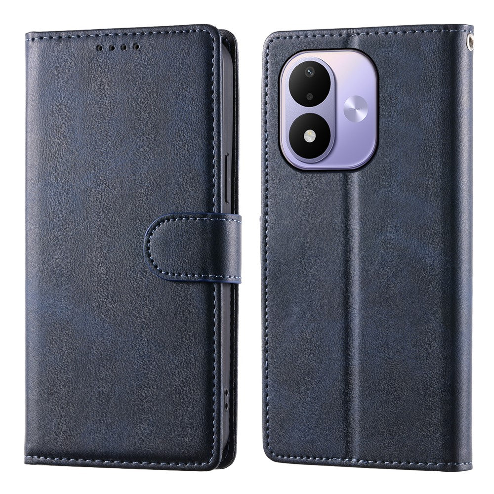 For Xiaomi Redmi Note 17 4G (Global) / Note 17 5G (Global) / Note 17 (India / China) 5G Case Stand Wallet Calf Texture PU Leather Flip Phone Cover with Wrist Strap