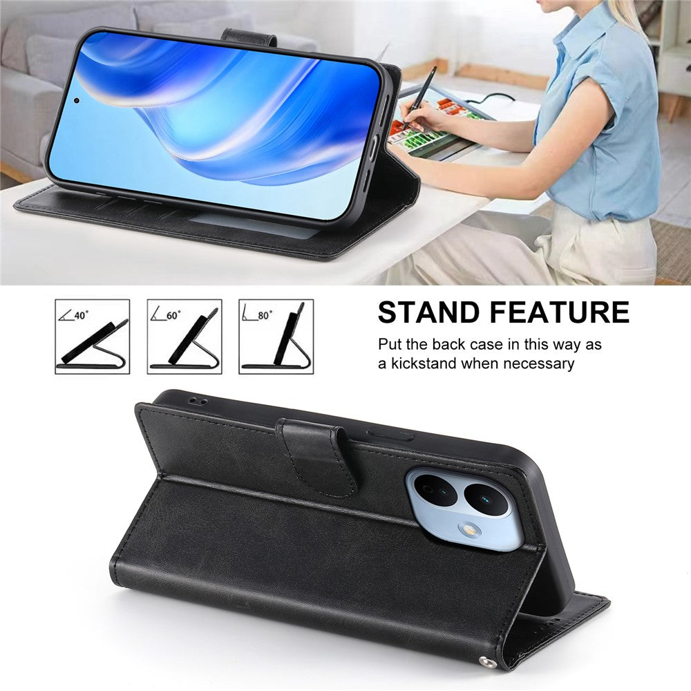 For Xiaomi Redmi Note 17 Pro 5G Case Stand Wallet Calf Texture PU Leather Flip Phone Cover with Wrist Strap